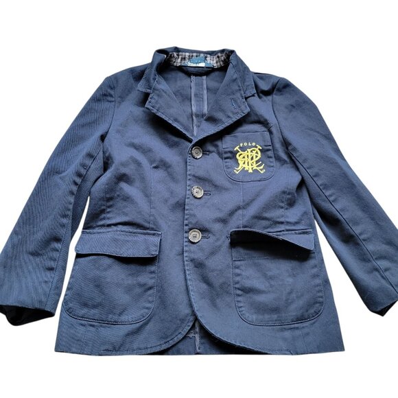 Polo Ralph Lauren Blazer Boys 6  Blue Button Print Embroidered Single Breast - Picture 1 of 7